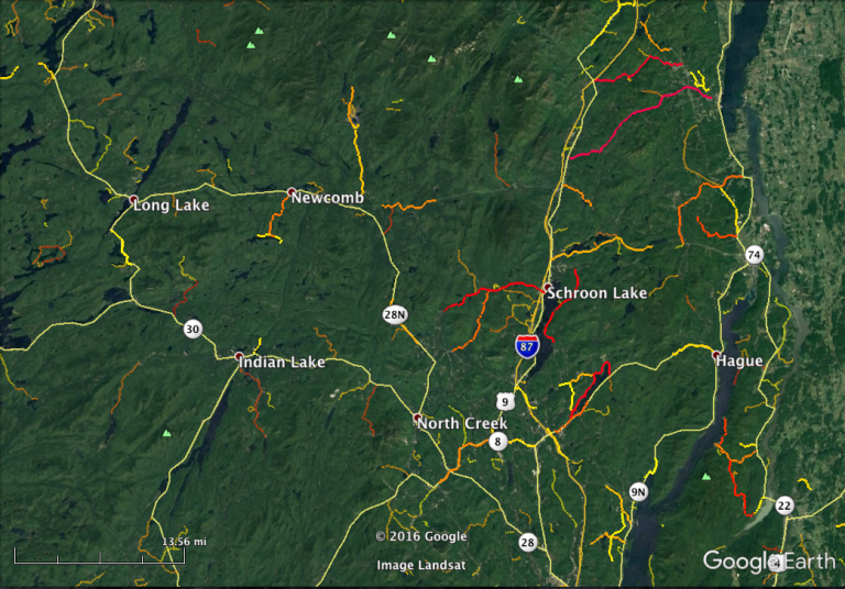 The eastern part of the Adirondack Mountains of New York is a beautiful area, but many of the main routes are pretty straight. The real gems are the twisty little county roads, many of which are paved.