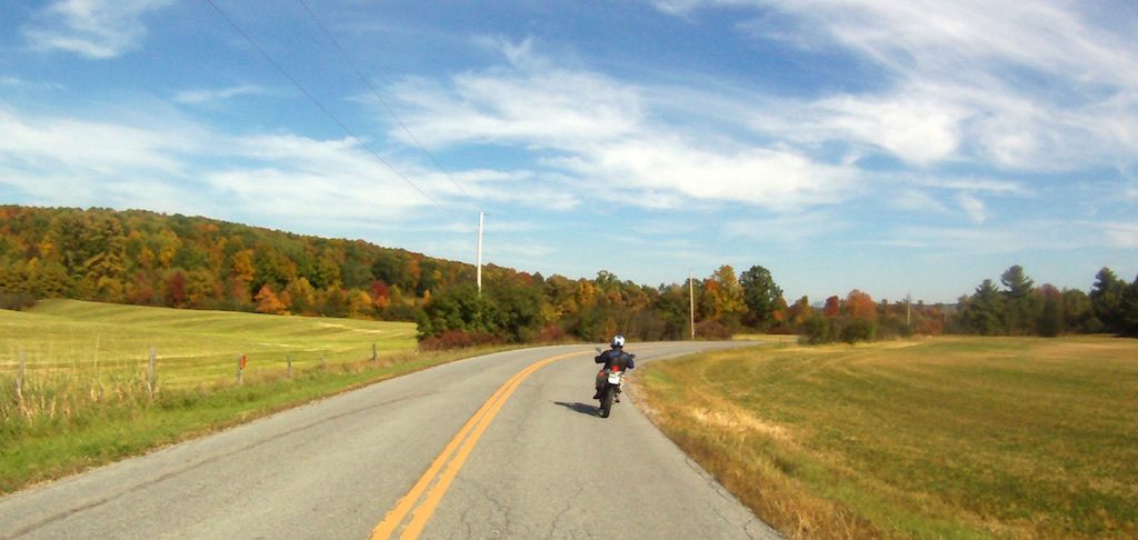 An early-autumn afternoon of motorcycling in Vermont.