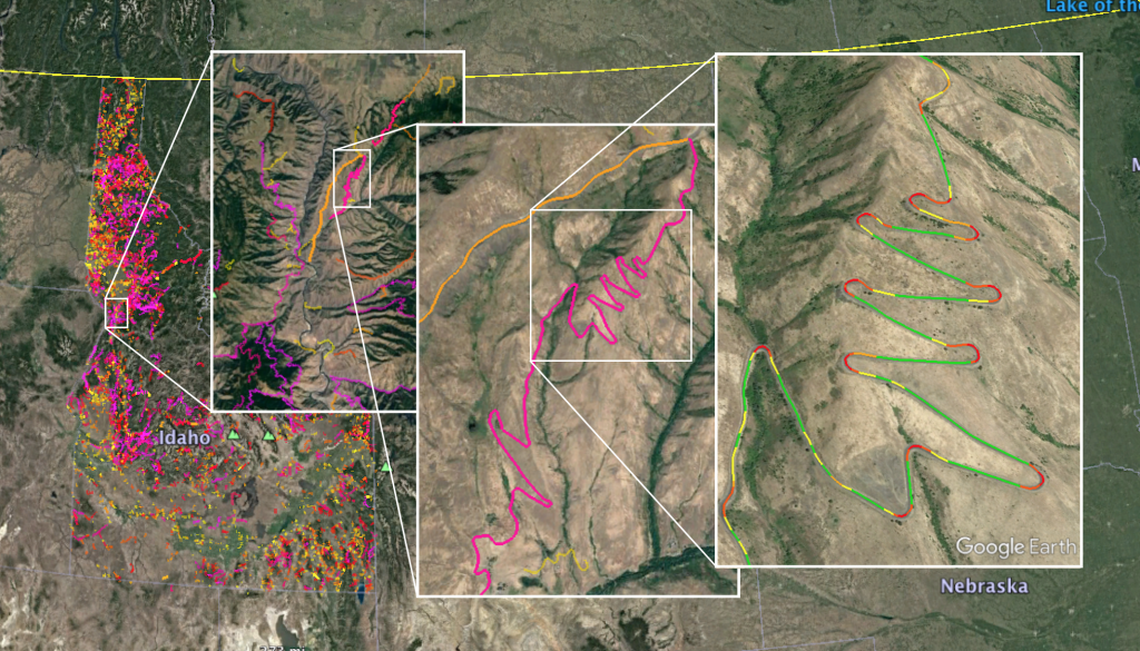 Curvature display for idaho showing 4 zoom levels.