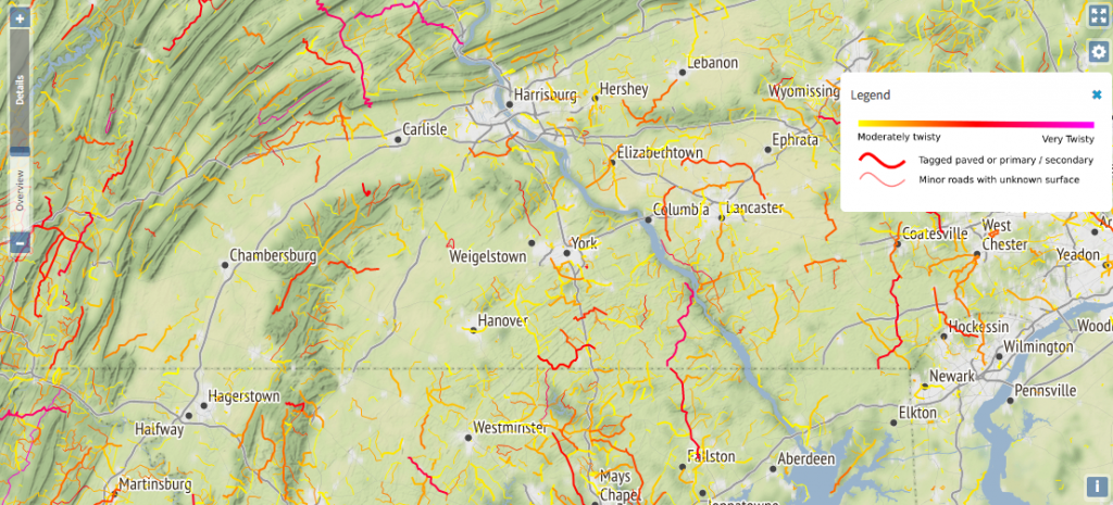 The new Curvature map zoomed in on southern Pennsylvania & northern Maryland.